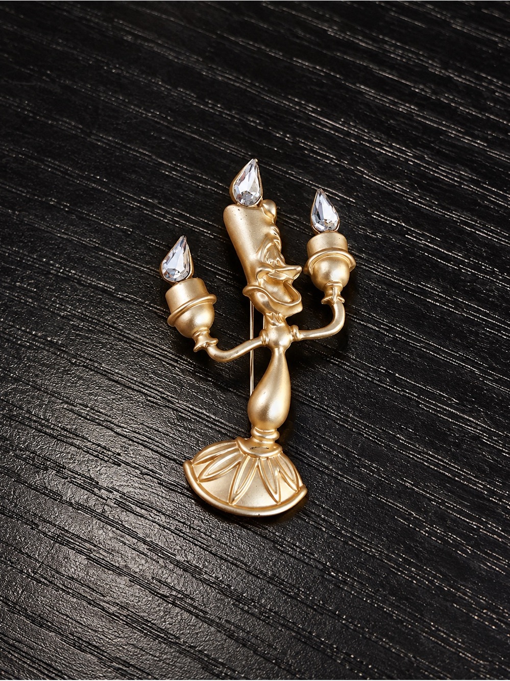 Gold Candelabra Brooch Pin Crystal Flame Vintage Style Statement Jewelry